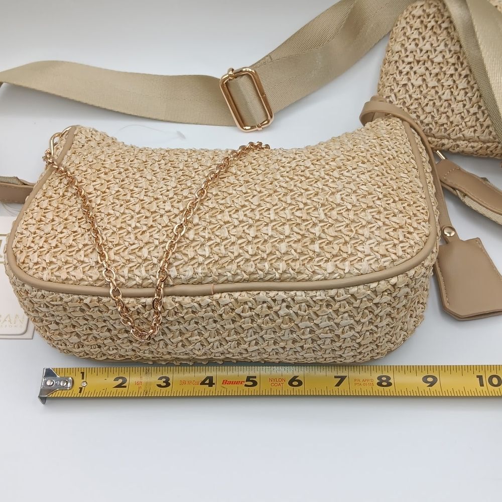 Urban Expressions Beige Woven Crossbody Bag Set - Picture 9 of 15